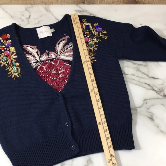 Asos‎ Revive Navy Cardigan Sweater Womens 6 Rhinestone Embroidered Embellished - Picture 12 of 13